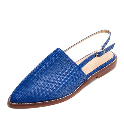 SJJH Damen Geflochtene Flache Sandaletten | Rutschfeste Sohle, Bequem für Büro, Alltag und Reise (Blau, 52 EU) von SJJH