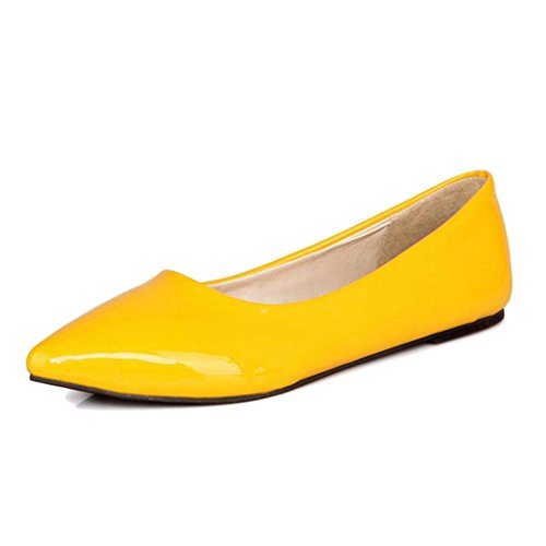 SJJH Damen Gemütlich Basic Flache Pumps Spitze Toe Übergrößen Flache Schuhe (Yellow, 36 EU) von SJJH