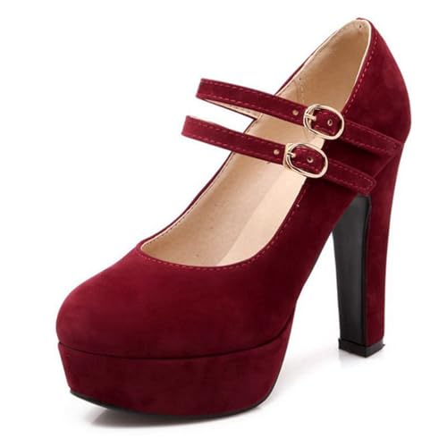 SJJH Damen Klassischer Mary Jane Pumps mit Hohem Blockabsatz von SJJH