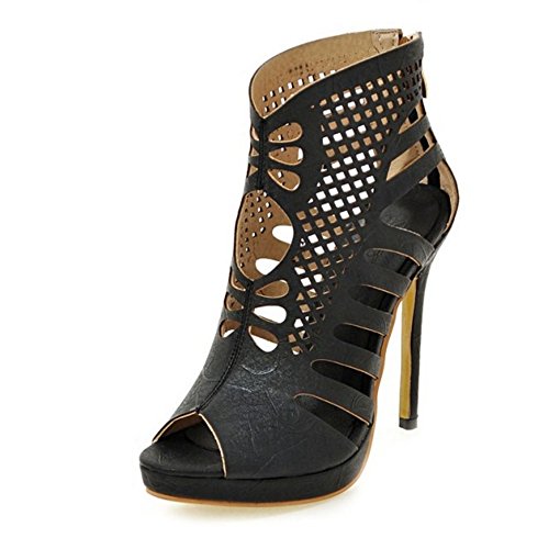 SJJH Damen Mode Gladiator Sandalen mit Stiletto Absatz Peep Toe Übergrößen Schuhe (Black, 35 EU) von SJJH
