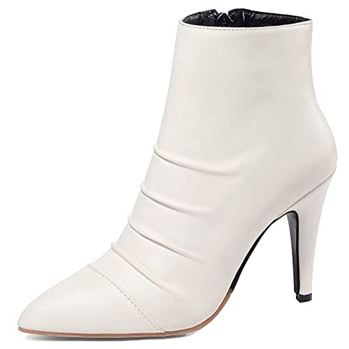 SJJH Damen Mode Stiefeletten mit Hohem Absatz und spitzer Zehenpartie (Weiß, 37 EU) von SJJH