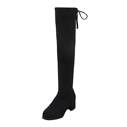 SJJH Damen Overknee Stiefel in Schwarz mit Stretch Material von SJJH