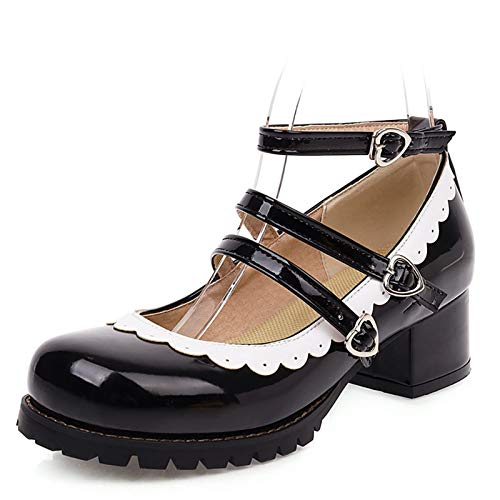 SJJH Damen Schuhe Mary Jane High Heel Schuhe (Schwarz,44) von SJJH