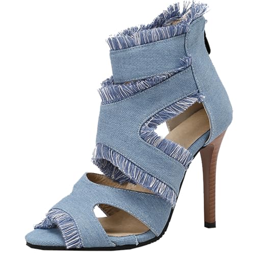SJJH Damen Sexy Stilettos Sandalen mit Peep Toe und hinteren Reißverschlüssen (Hellblau, 34) von SJJH