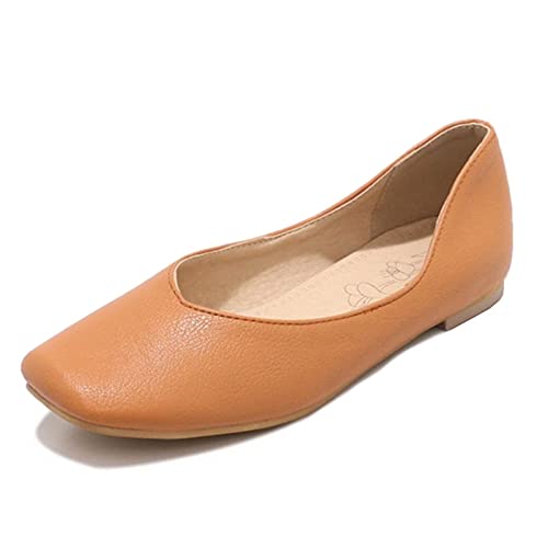 SJJH Damen Slip-On Ballerinas mit Square Toe Bequeme/Smart Flat Schuhe （ Braun, 38EU von SJJH