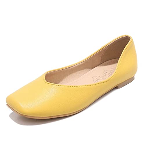 SJJH Damen Slip-On Ballerinas mit Square Toe Bequeme/Smart Flat Schuhe （ Gelb, 38EU von SJJH