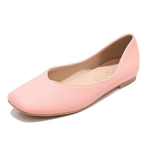 SJJH Damen Slip-On Ballerinas mit Square Toe Bequeme/Smart Flat Schuhe （ Rosa, 52EU von SJJH