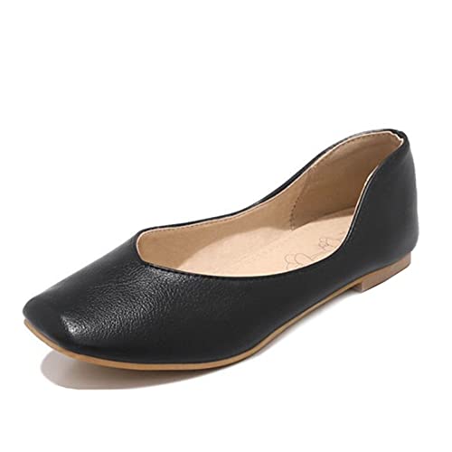 SJJH Damen Slip-On Ballerinas mit Square Toe Bequeme/Smart Flat Schuhe （ Schwarz, 48EU von SJJH