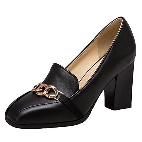 SJJH Damen Slip-On Pumps mit Blockabsatz und Chunky Heels (Schwarz, 47 EU) von SJJH
