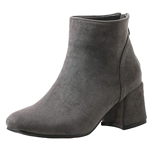 SJJH Damen Stiefeletten aus Synthetik-Nubuk mit Blockabsatz (Grau, 39 EU) von SJJH