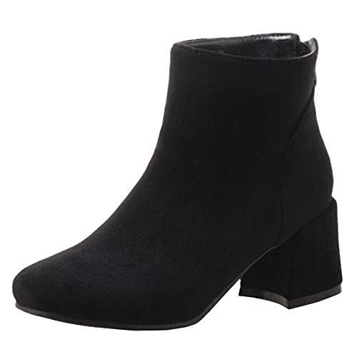 SJJH Damen Stiefeletten aus Synthetik-Nubuk mit Blockabsatz (Schwarz, 41 EU) von SJJH