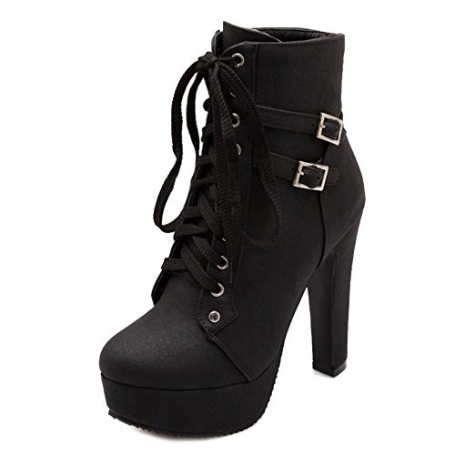 SJJH Damen Stiefeletten mit Absatz Plateau Stiefeletten mit Nieten (Schwarz, 41 EU) von SJJH