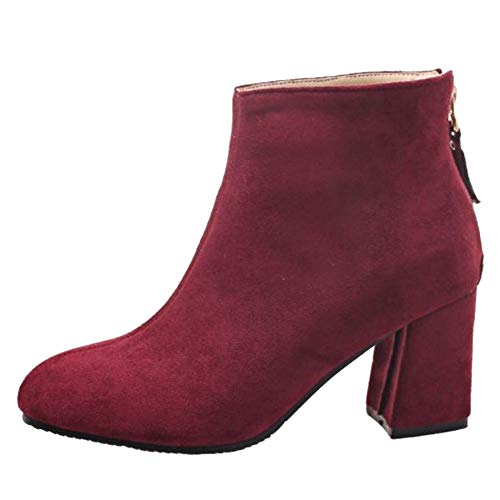 SJJH Damen Stiefeletten mit Blockabsatz (Matt Rotwein, 38 EU) von SJJH