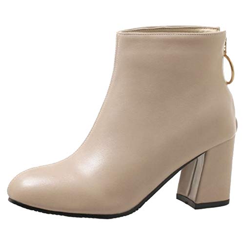 SJJH Damen Stiefeletten mit Blockabsatz (Pu Beige, 39 EU) von SJJH