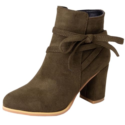 SJJH Damen Stiefeletten mit Blockabsatz und süßer Fliege (Grün, 36 EU) von SJJH