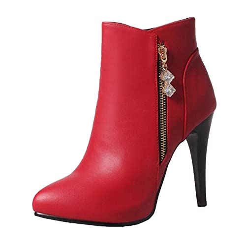 SJJH Damen Stiefeletten mit High Heels und Spitzer Zehenpartie (Rot, 36 EU) von SJJH