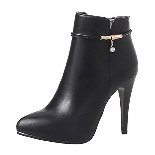 SJJH Damen Stiefeletten mit High Heels und Spitzer Zehenpartie (Schwarz, 37 EU) von SJJH