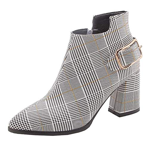 SJJH Damen karierte Stiefeletten mit spitzer Zehenpartie und Blockabsatz (Gelb, 38 EU) von SJJH