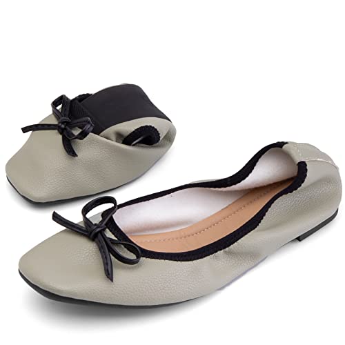 SJJH Damen weiche Faltbare Flache Schuhe mit quadratischer Zehe und Schleifen (Grün,39) von SJJH