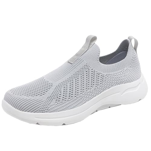 SJJH Elastische Stoff Slip-On Sneaker für Herren - Leicht, Atmungsaktiv und mit Weicher Sohle (Hellgrau,47) von SJJH