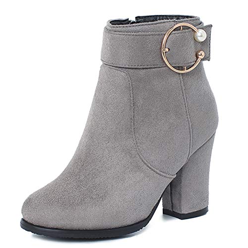 SJJH Elegante Damen Stiefeletten mit klobigem Absatz und Reißverschluss (Grau, 43EU) von SJJH