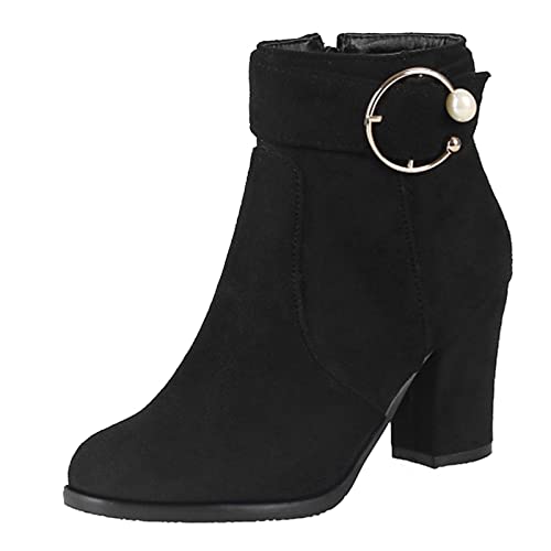 SJJH Elegante Damen Stiefeletten mit klobigem Absatz und Reißverschluss (Schwarz, 47EU) von SJJH