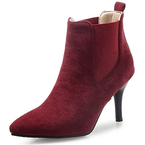 SJJH Fashion Damen Chelsea Boots mit Stiletto-Absatz und spitzer Zehenpartie (Matt Rotwein, 41 EU) von SJJH