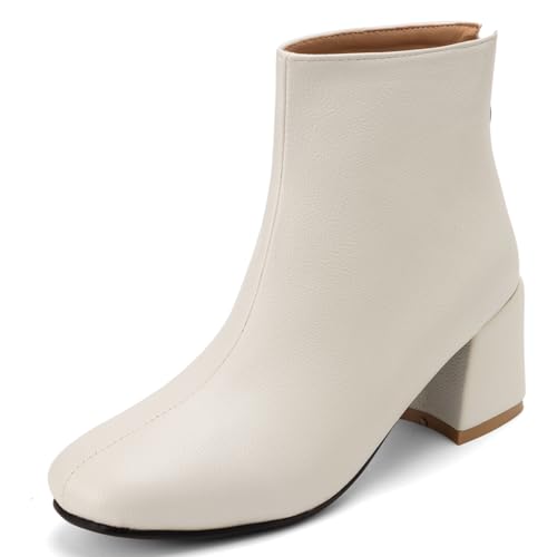 SJJH Fashion Damen Stiefeletten mit Mittelhohem Absatz und Reißverschluss Hinten (Beige, 37 EU) von SJJH