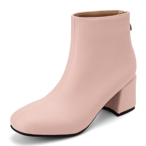 SJJH Fashion Damen Stiefeletten mit Mittelhohem Absatz und Reißverschluss Hinten (Hellrosa, 41 EU) von SJJH
