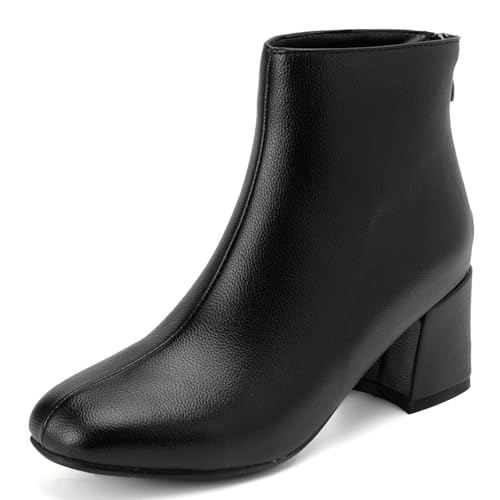 SJJH Fashion Damen Stiefeletten mit Mittelhohem Absatz und Reißverschluss Hinten (Schwarz, 39 EU) von SJJH