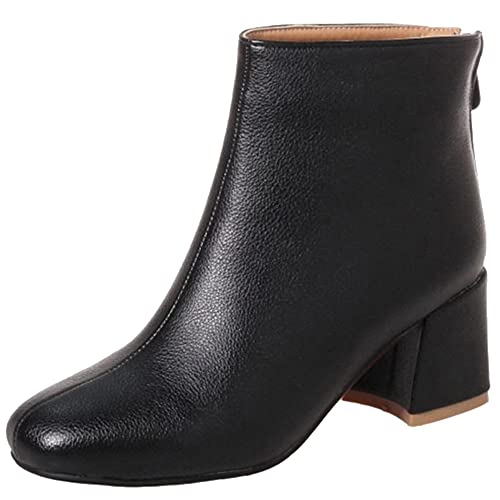 SJJH Fashion Damen Stiefeletten mit Mittelhohem Absatz und Reißverschluss Hinten (Schwarz, 45 EU) von SJJH