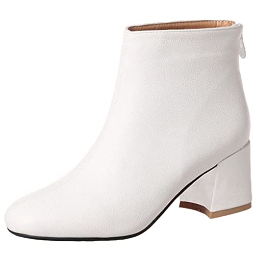 SJJH Fashion Damen Stiefeletten mit Mittelhohem Absatz und Reißverschluss Hinten (Weiß, 36 EU) von SJJH