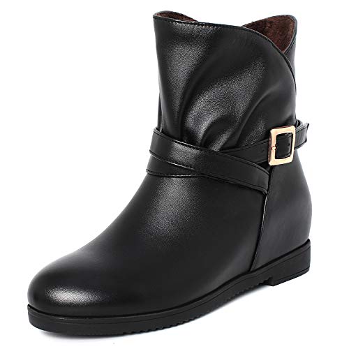 SJJH Freizeitstiefeletten für Damen mit Keilabsatz für den Winter (PU Schwarz, 47EU) von SJJH
