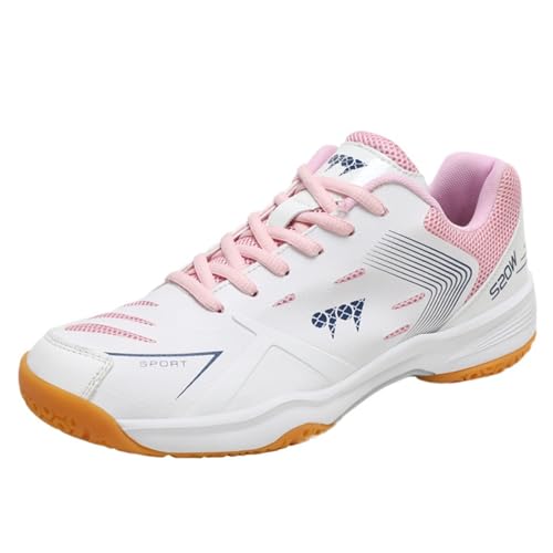 SJJH Funktions-Sportschuhe für Damen, Leicht Atmungsaktives Obermaterial und Flexibel Gummi-Sohle - Badminton, Tischtennis, Alltag (Weiß Rosa, 41 EU) von SJJH