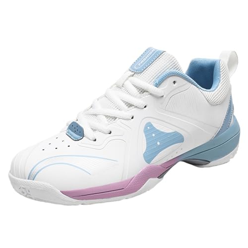 SJJH Hallensportschuhe für Badminton Tennis Tischtennis, Damen Herren Trainingsschuhe mit MD-Dämpfungssohle, Für Alltag und Sport (Weiß Blau, 39 EU) von SJJH