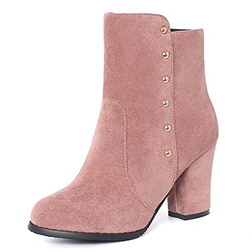 SJJH Komfort-Stiefeletten mit klobigem Absatz und modischen Nieten für Damen (ROSA, 37EU) von SJJH