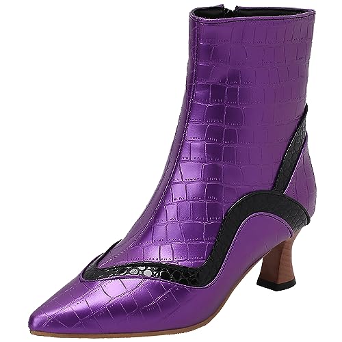 SJJH Lässige Damen Stiefeletten mit Spitzer Zehenpartie und Kegelabsatz und Reißverschluss (Lila, 41) von SJJH