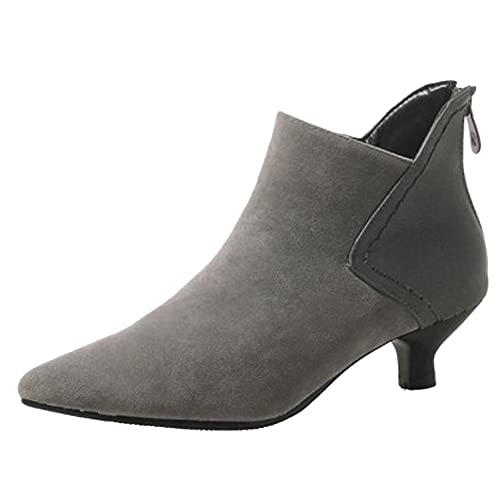 SJJH Lässige Damen Stiefeletten mit dünnem Absatz und spitzer Zehenpartie (Grau, 40 EU) von SJJH