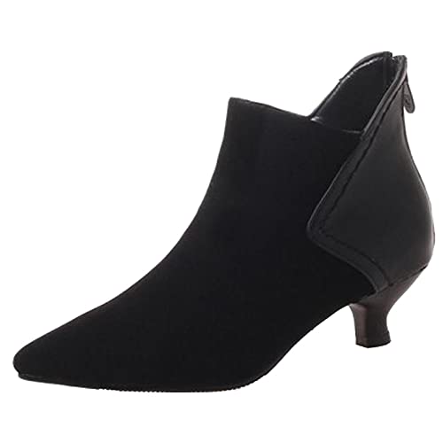SJJH Lässige Damen Stiefeletten mit dünnem Absatz und spitzer Zehenpartie (Schwarz, 44 EU) von SJJH