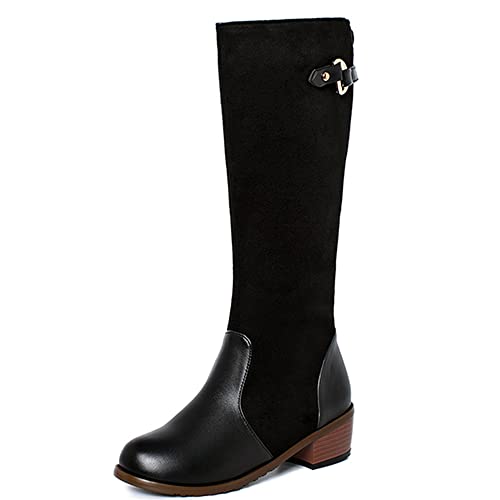 SJJH Leicht zu reinigende Damenstiefel mit dickem Absatz für den Winter (Schwarz, 40EU) von SJJH