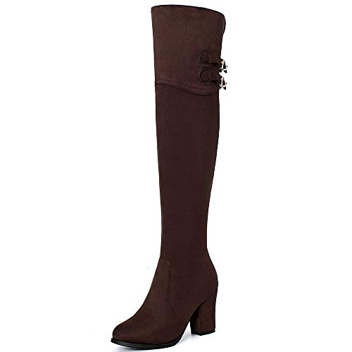 SJJH Overknee-Stiefel mit Chunky Heel für Damen (BRAUN, 43EU) von SJJH