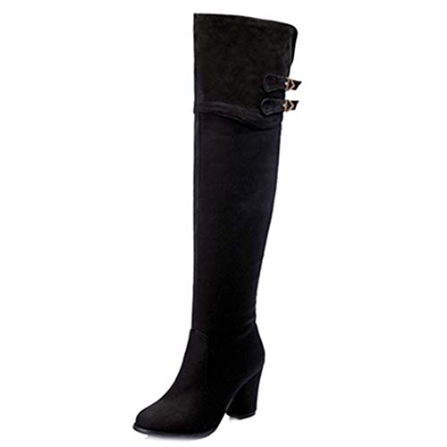 SJJH Overknee-Stiefel mit Chunky Heel für Damen (Schwarz, 44EU) von SJJH