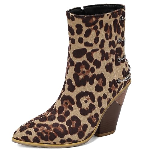 SJJH Punk Damen Stiefeletten mit Rückenkettenverzierung und Keilabsatz (Leopard, 38) von SJJH