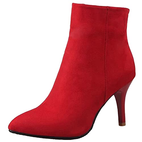 SJJH Sexy Damen Stiefeletten mit High Heels und Spitzer Zehenpartie (Rot, 39 EU) von SJJH