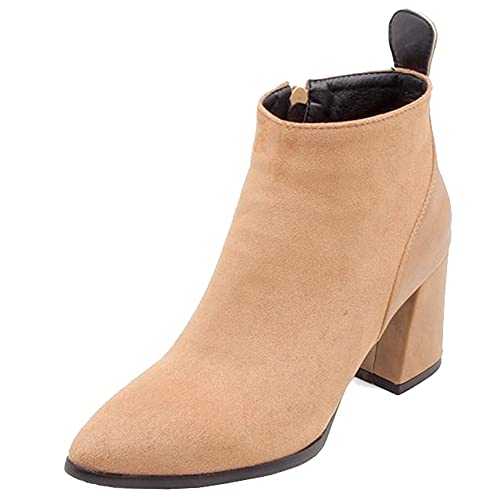 SJJH Spleiß-Stiefeletten für Damen mit Spitzen Zehen und Blockabsatz (Aprikose, 38 EU) von SJJH