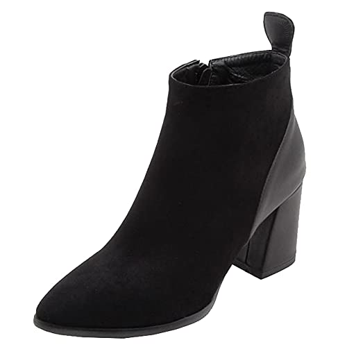 SJJH Spleiß-Stiefeletten für Damen mit Spitzen Zehen und Blockabsatz (Schwarz, 43 EU) von SJJH