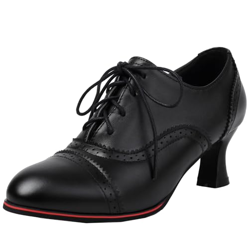 SJJH Vintage Damen Pumps mit Schnürung und Cone Heels (Schwarz,42) von SJJH