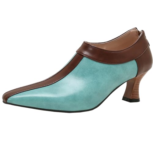 SJJH Vintage Damen Stiefeletten mit Reißverschlüssen hinten und spitzer Zehenpartie - Cone Heels Stiefeletten für Damen (Blau, 34) von SJJH