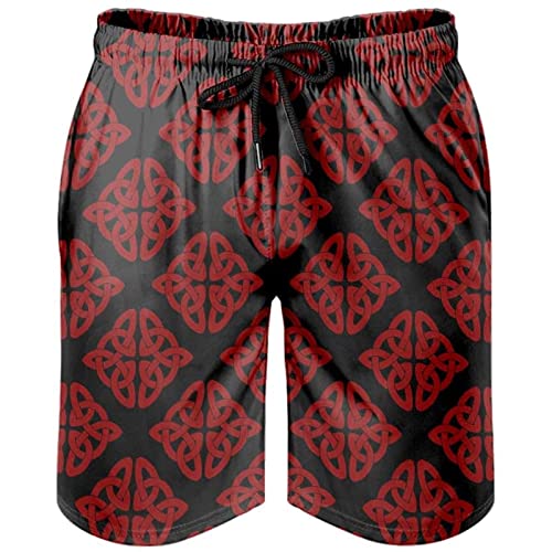 Badehose Für Herren, Strandshorts, Wikinger, Dekoratives Muster, Boardshorts, 3D-Druck, Netzfutter Mit Seitentaschen Mit Kordelzug (Color : Red, Size : 5XL) von SJJMYM