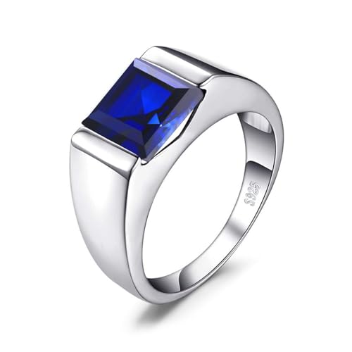 SJKTOJWC Herrenring aus S925-Sterlingsilber mit eingelegtem blauem Smaragdimitat-Ring for Männer und Frauen, Ringschmuck (Color : Blue_Port19) von SJKTOJWC